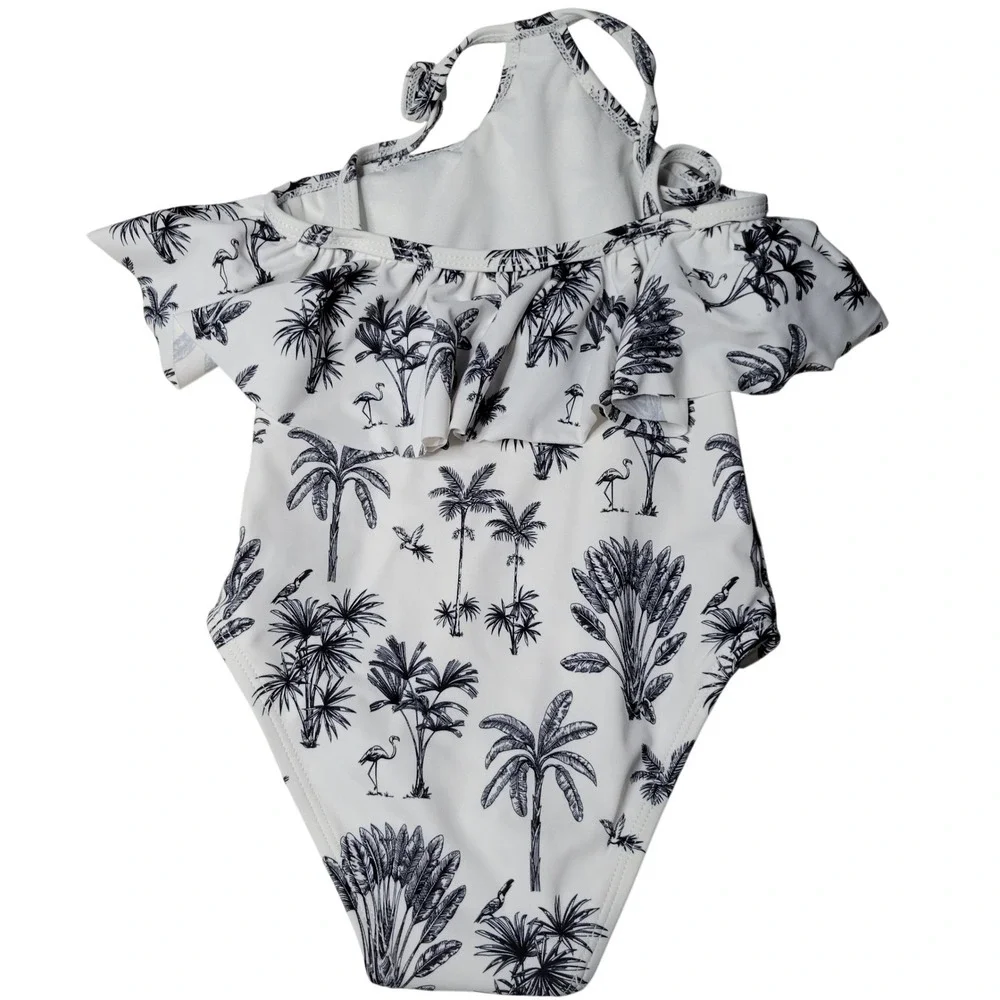 Janie and Jack Girls Palm Toile Ruffle One Piece Swimsuit Size 3T